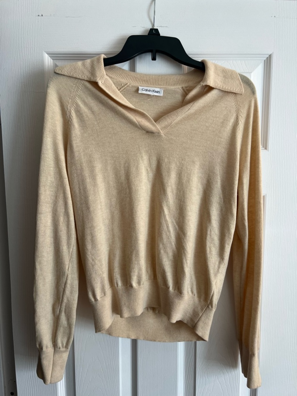 Calvin Klein Beige V-Neck Collared Sweater